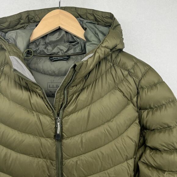 LL BEAN Coat Women XL Ultralight 850 Goose Down Hooded Jacket Parka Puffer Green - Picture 6 of 16